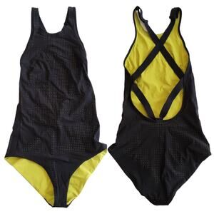 WARD WHILLAS Palmer reversible perforated one piece swimsuit black pea green XS